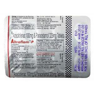 Altraflam - P tablets アルトラフラム - P (アセクロフェナク/ パラセタモール) 錠剤裏面