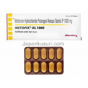 メトフィックス XL (メトホルミン) 1000mg 箱、錠剤