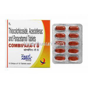 コンビパラ  T (チオコルシコシド/ アセクロフェナク/ アセトアミノフェン) 8mg 箱、錠剤