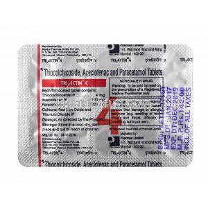 トリアクチン (チオコルシコシド/ アセクロフェナク/ アセトアミノフェン) 錠剤裏面