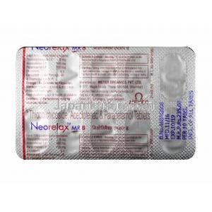 ネオレラックス MR (チオコルチコシド 8mg/ アセクロフェナク/ アセトアミノフェン) 錠剤裏面