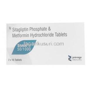 シタバック M, シタグリプチン 50 mg/ メトホルミン 1000 mg 15 錠,製造元： Prevego Healthcare, 箱表面