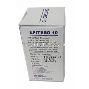 エピテロ注射, エピルビシン 10mg, バイアル, 製造元：Hetero Drugs,箱情報, 製造日, 消費期限