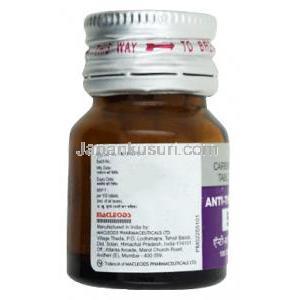 アンチ サイロックス,カルビマゾール 5 mg, 製造元：Macleods Pharmaceuticals, ボトル裏面