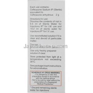 Accuzon Injection, Ceftriaxone 2g, Macleods Pharmaceuticals Pvt Ltd, box back presentation