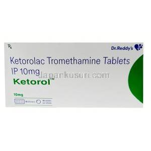 ケトロール, ケトロラクトロメタミン 10mg, 錠剤,  製造元： Dr.Reddy Lab,箱表面（新包装）