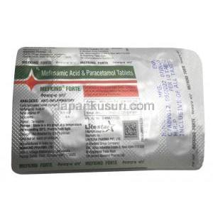 メフキンドフォルテ,メフェナム酸 500mg/ アセトアミノフェン 325mg, 製造元:Mankind Pharma Ltd, シート情報