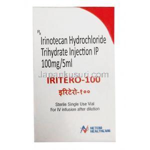 インテロ 100 注射, イリノテカン 100 mg, 注射バイアル, 製造元： Hetero Healthcare,箱表面