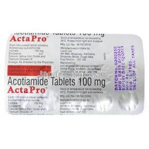 アクタプロ, アコチアミド 100 mg, 製造元：Sun Pharma, シート情報