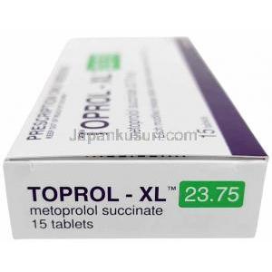 トップロール XL, メトプロロール 23.75 mg, 15錠, 製造元：Astra Zeneca, 箱側面