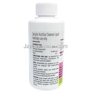 イヤーワークス ペット用耳洗浄液, サリチル酸, ペット用耳洗浄液100 mL,製造元：SAVA Healthcare Limited, ボトル情報, 成分