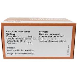 エンパグリフロジン (Sava社製), エンパグリフロジン 10 mg, 製造元：SAVA Healthcare Limited, 箱情報, 成分