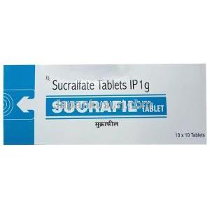 スクラフィル, スクラルファート 1g, 10錠, 製造元：Fourrts India,箱表面