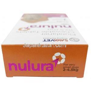 ヌルラ, 112.5 mg 超小型犬用 (4.5-10kg) 1 チュアブル錠,製造元:SAVA Healthcare Limited, 箱上面