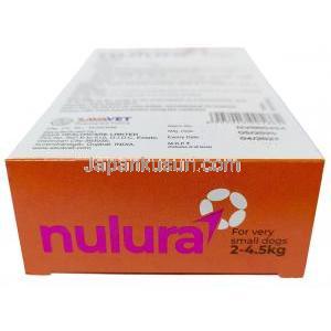 ヌルラ, 112.5 mg 超小型犬用 (4.5-10kg) 1 チュアブル錠,製造元:SAVA Healthcare Limited, 箱底面
