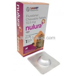 ヌルラ, 112.5 mg 超小型犬用 (4.5-10kg) 1 チュアブル錠,製造元:SAVA Healthcare Limited, 箱,シート