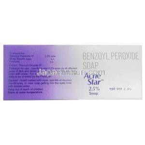 アクネスター固形石鹸(新包装), 過酸化ベンゾイル 2.5%, 固形石鹸 75g, 製造元： Mankind Pharma, 箱情報,成分, 保管方法