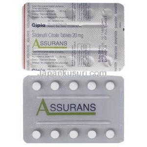 アシュアランス, シルデナフィル 20mg 錠 (Cipla)  包装
