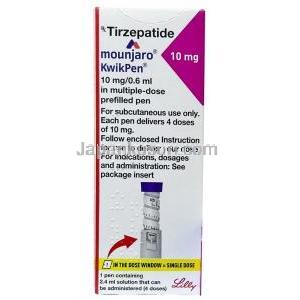 マンジャロ・クイックペン 10 mg, チルゼパチド0.6mLあたり 10 mg, 製造元：イーライリリー・アンド・カンパニー インド, 箱表面