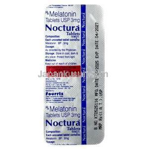 ノクチュラ, メラトニン 3 mg, 製造元：Fourrts India Laboratories Pvt Ltd,シート情報