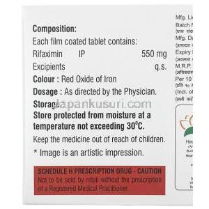 リファキシヒール, リファキシミン 550mg, 製造元：Healing Pharma India Pvt Ltd, 箱情報, 成分
