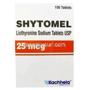 シトメル, リオチロニン 25mcg, 100錠(ボトル入り), 製造元：Kachhela Medex, 箱表面