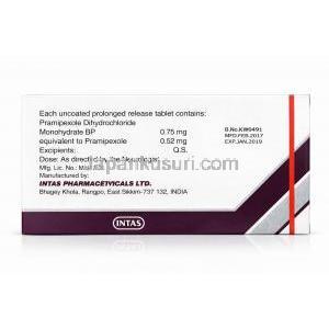 Pramirol-SR 0.52, Pramipexole 0.52mg, Intas Pharma, Box information