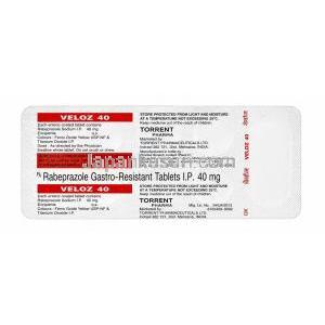 ベロズ 40,ラベプラゾール 40mg,製造元：Torrent Pharma, シート情報