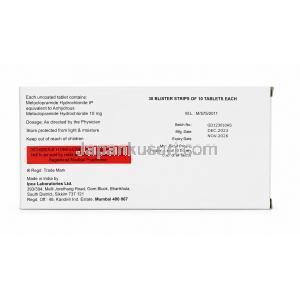 ペリノーム, メトクロプラミド 10 mg,製造元: Ipca Laboratories, 箱情報, 製造日, 消費期限