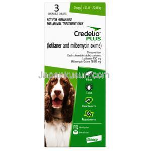 クレデリオプラス, 大型犬用  (11 kgs - 22 kgs)  3 錠（チュアブル錠）, 製造元：Elanco India, 箱表面