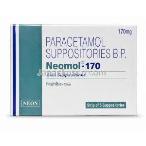 ネオモル-170 坐薬, アセトアミノフェン 170 mg, 製造元: Neon Laboratories, 箱