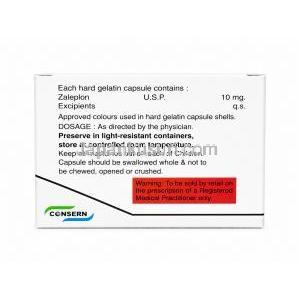 ハイプロン-10, ザレプロン 10 mg, 製造元：Consern Pharma Ltd, 箱情報, 成分, 注意事項