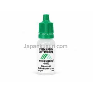 イソプトカルピン点眼薬, ピロカルピン 4%, 点眼薬15mL, 製造元：Novartis, ボトル表面