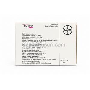 ダイアン 35, シプロテロン/ エチニルエストラジオール, 製造元: Bayer, 箱裏面