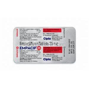エンパシップ 25, エンパグリフロジン 25 mg, 製造元: Cipla, 錠剤ブリスターシート 裏面