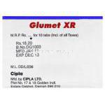 メトホルミンＳＲ（グルコファージ ジェネリック）, Glumet XR, 500 mg 錠 (Pinnacle) 製造業者情報