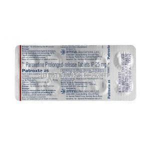 パトロクスタ (パロキセチン) 25mg 錠剤裏面
