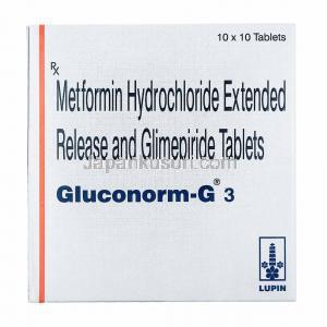 グルコノーム G (グリメピリド/ メトホルミン) 3mg 箱