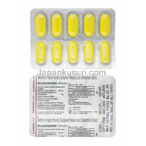 グルコノーム G プラス (グリメピリド/メトホルミン) 1mg 錠剤