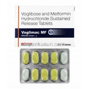 ボグリマック MF (メトホルミン/ ボグリボース) 0.3mg 箱、錠剤