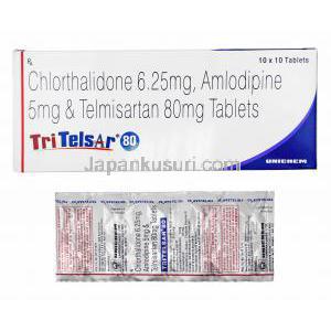 トリテルサー (テルミサルタン/ アムロジピン/ クロルタリドン) 80mg 箱、錠剤