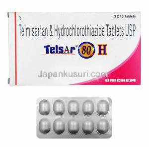 テルサー H (テルミサルタン/ ヒドロクロロチアジド) 80mg 箱、錠剤