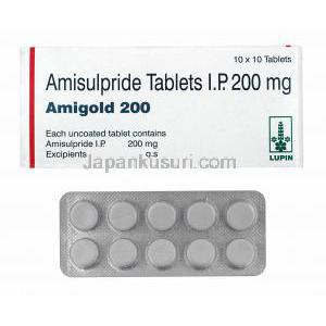 アミゴールド (アミスルプリド) 200mg 箱、錠剤