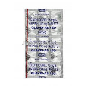クラビックス-AS,アスピリン 150mg / クロピドグレル 75mg, 錠剤, シート情報