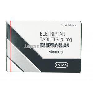 エリプラン, エレトリプタン,20 mg,錠剤, 箱表面