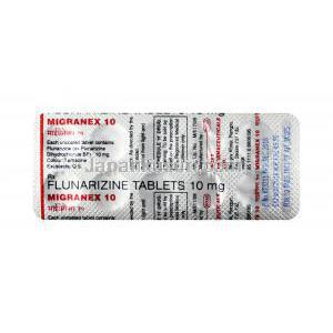 マイグラネックス, フルナリジン, 10 mg,錠剤,シート情報