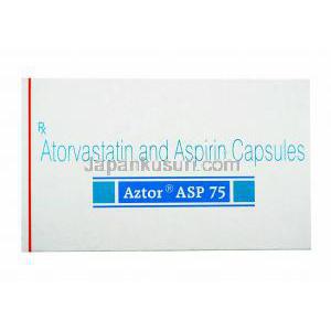 アズトール ASP (アトルバスタチン 10mg/ アスピリン 75mg) 箱、カプセル