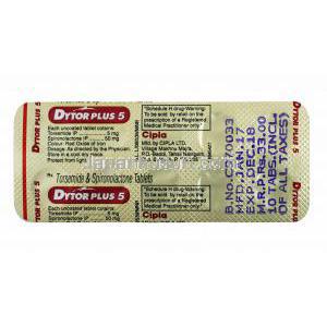 Dytor Plus, Spironolactone 50mg and Torasemide 5mg tablets back