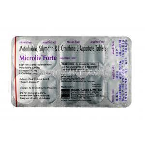 マイクロリブ  フォルテ, L-オルニチン-L-アスパラギン酸 / シリマリン / メタドキシン,錠剤, シート情報