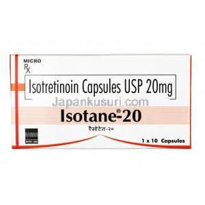 イソテイン, イソトレチノイン 20 mg,カプセル, 箱表面